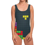 Colorful Block Puzzle Video Game Print One Piece Swimsuit