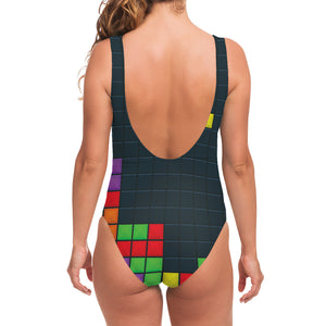 Colorful Block Puzzle Video Game Print One Piece Swimsuit