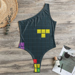 Colorful Block Puzzle Video Game Print One Shoulder Bodysuit