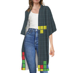 Colorful Block Puzzle Video Game Print Open Front Beach Cover Up