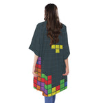 Colorful Block Puzzle Video Game Print Open Front Beach Cover Up
