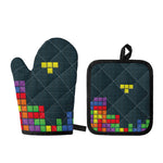 Colorful Block Puzzle Video Game Print Oven Mitt And Pot Holder Set