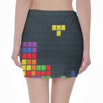 Colorful Block Puzzle Video Game Print Pencil Mini Skirt