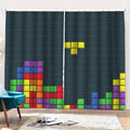 Colorful Block Puzzle Video Game Print Pencil Pleat Curtains