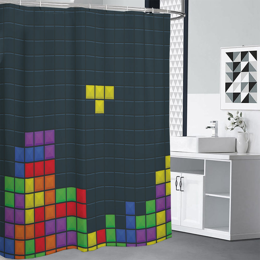 Colorful Block Puzzle Video Game Print Premium Shower Curtain