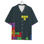 Colorful Block Puzzle Video Game Print Rayon Hawaiian Shirt