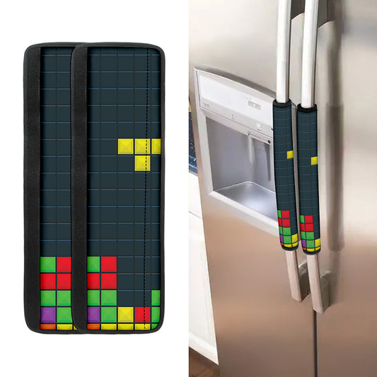 Colorful Block Puzzle Video Game Print Refrigerator Handle Covers