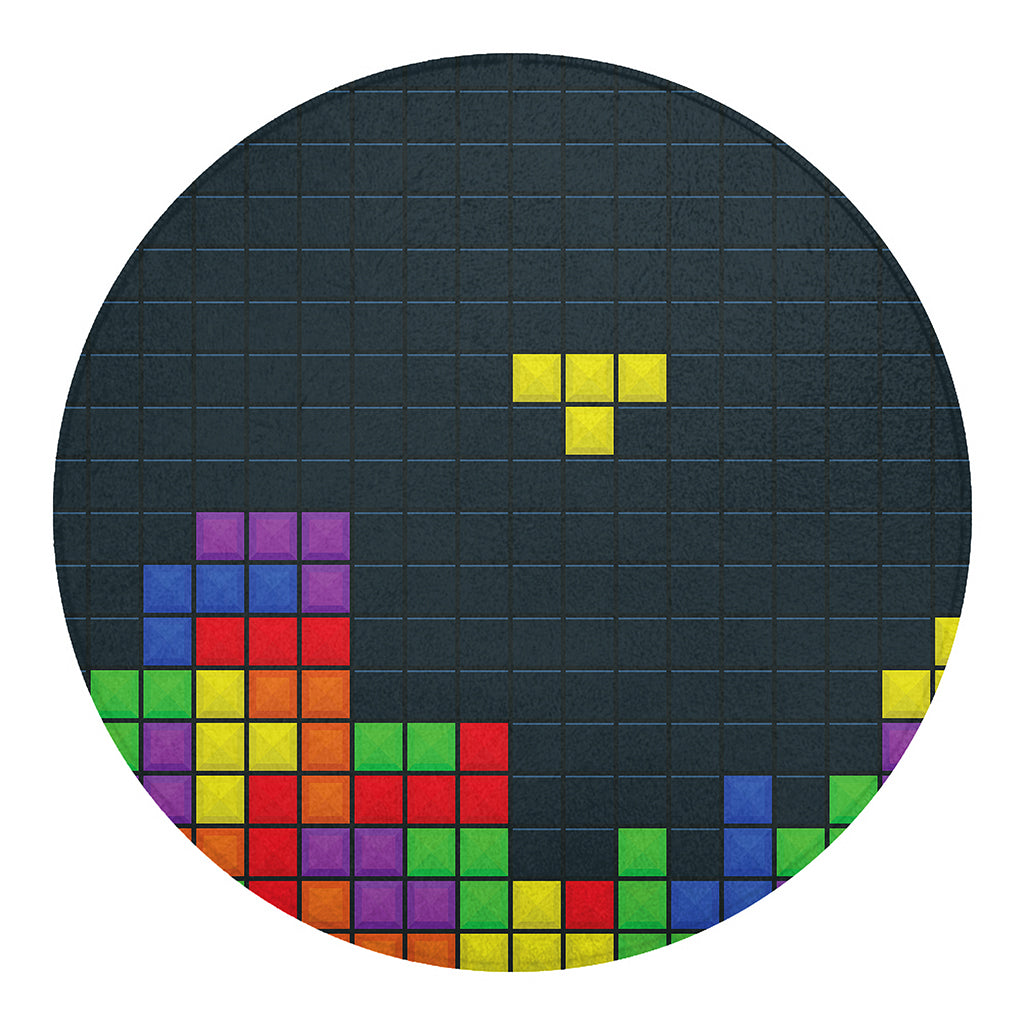 Colorful Block Puzzle Video Game Print Round Blanket