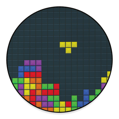 Colorful Block Puzzle Video Game Print Round Floor Mat