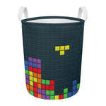 Colorful Block Puzzle Video Game Print Round Laundry Basket