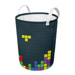 Colorful Block Puzzle Video Game Print Round Laundry Basket
