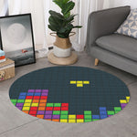 Colorful Block Puzzle Video Game Print Round Rug