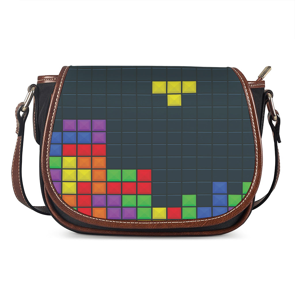 Colorful Block Puzzle Video Game Print Saddle Bag