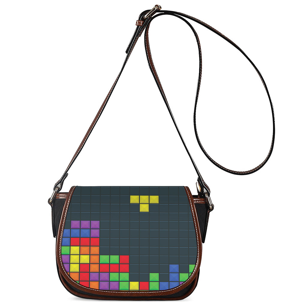 Colorful Block Puzzle Video Game Print Saddle Bag