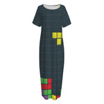 Colorful Block Puzzle Video Game Print Short Sleeve Long Nightdress