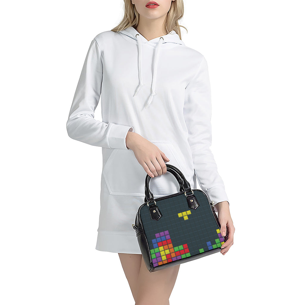 Colorful Block Puzzle Video Game Print Shoulder Handbag