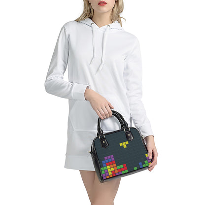 Colorful Block Puzzle Video Game Print Shoulder Handbag