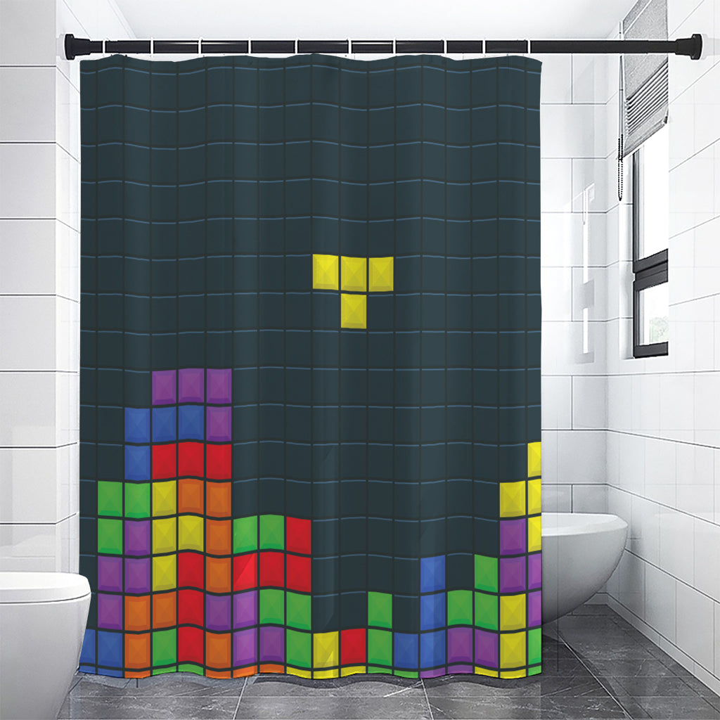 Colorful Block Puzzle Video Game Print Shower Curtain