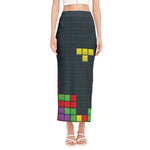 Colorful Block Puzzle Video Game Print Side Slit Maxi Skirt