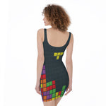 Colorful Block Puzzle Video Game Print Sleeveless Bodycon Dress