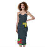Colorful Block Puzzle Video Game Print Slim Fit Midi Cami Dress