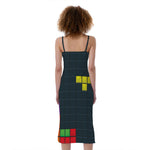 Colorful Block Puzzle Video Game Print Slim Fit Midi Cami Dress