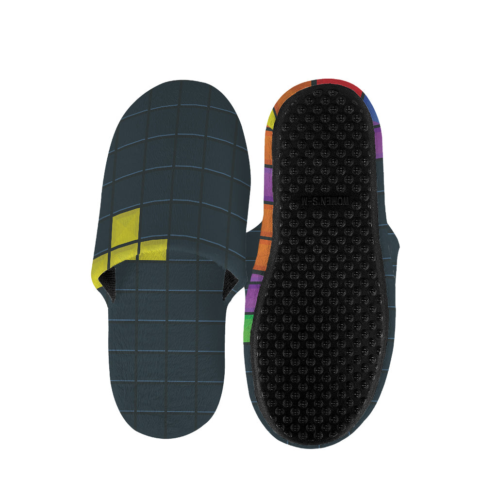 Colorful Block Puzzle Video Game Print Slippers