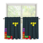 Colorful Block Puzzle Video Game Print Tier Curtains
