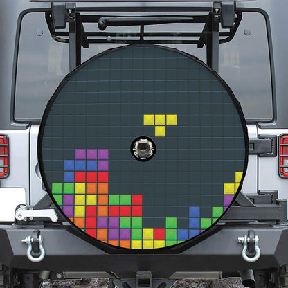 Colorful Block Puzzle Video Game Print Tire Cover With Camera Hole