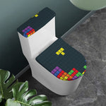 Colorful Block Puzzle Video Game Print Toilet Lid And Tank Cover Set