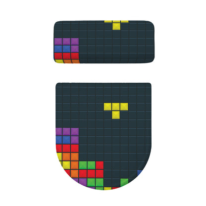 Colorful Block Puzzle Video Game Print Toilet Lid And Tank Cover Set