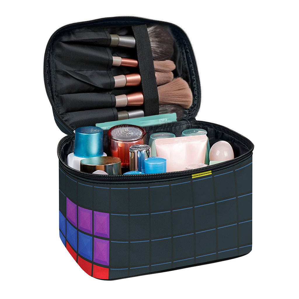 Colorful Block Puzzle Video Game Print Travel Makeup Bag