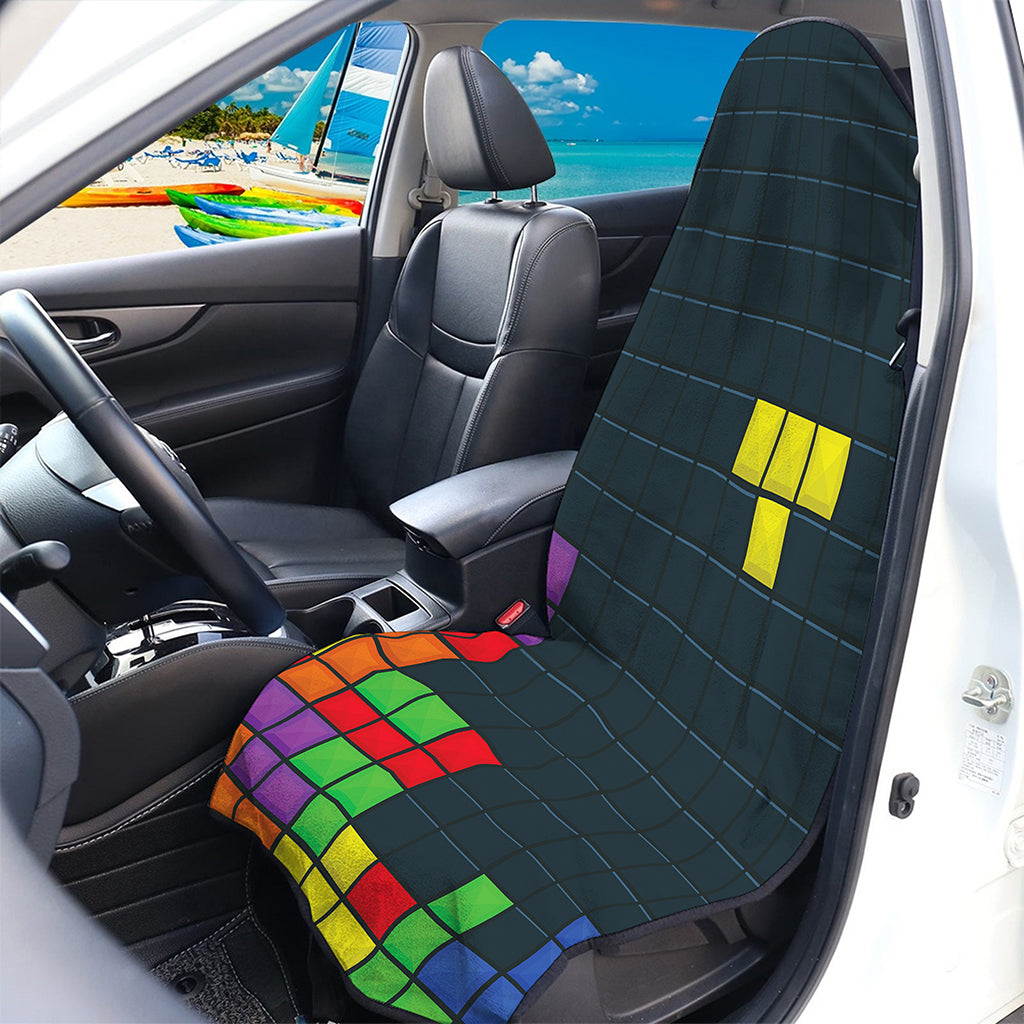 Colorful Block Puzzle Video Game Print Waterproof Car Seat Cover