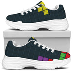 Colorful Block Puzzle Video Game Print White Chunky Shoes