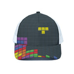 Colorful Block Puzzle Video Game Print White Mesh Trucker Cap