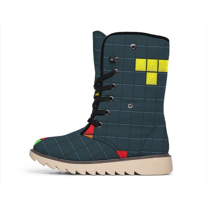 Colorful Block Puzzle Video Game Print Winter Boots