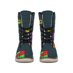 Colorful Block Puzzle Video Game Print Winter Boots