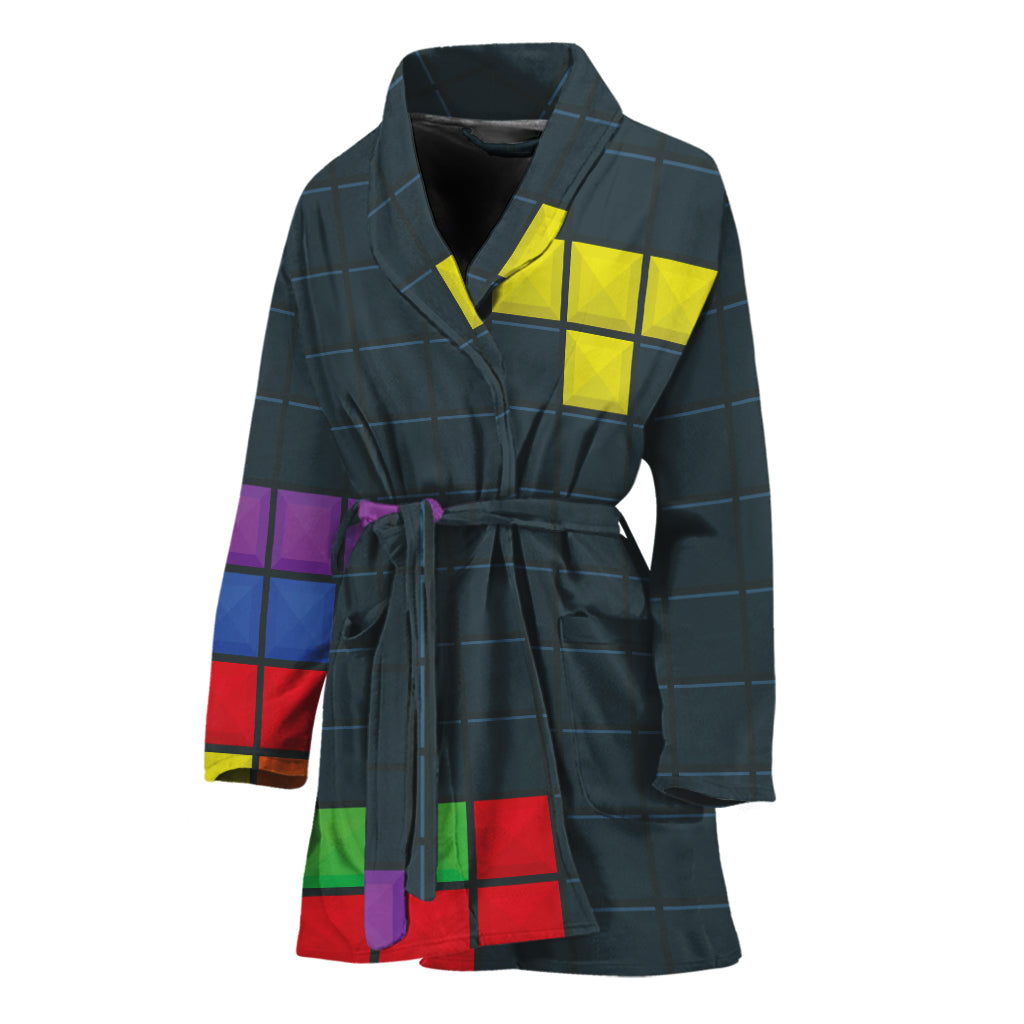 Colorful Block Puzzle Video Game Print Women's Bathrobe