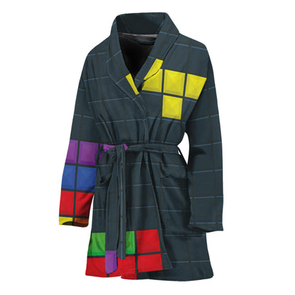 Colorful Block Puzzle Video Game Print Women's Bathrobe