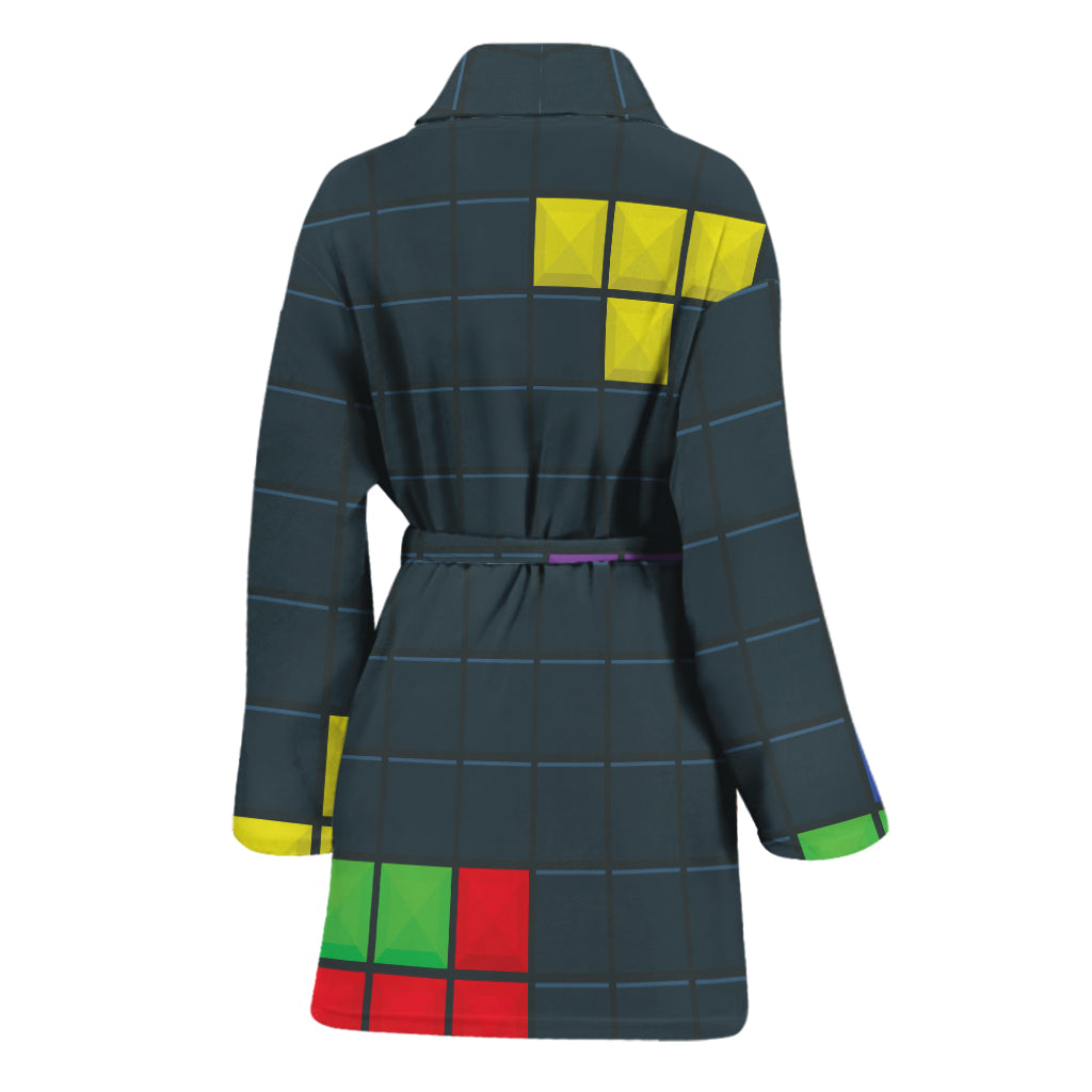Colorful Block Puzzle Video Game Print Women's Bathrobe