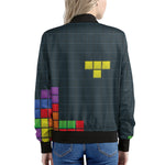 Colorful Block Puzzle Video Game Print Women's Bomber Jacket