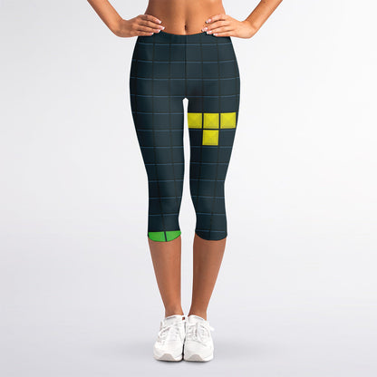 Colorful Block Puzzle Video Game Print Women's Capri Leggings