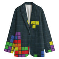 Colorful Block Puzzle Video Game Print Women's Cotton Blazer