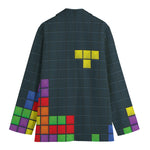 Colorful Block Puzzle Video Game Print Women's Cotton Blazer