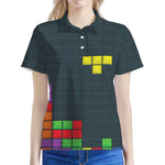 Colorful Block Puzzle Video Game Print Women's Polo Shirt