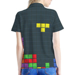 Colorful Block Puzzle Video Game Print Women's Polo Shirt