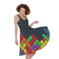Colorful Block Puzzle Video Game Print Sleeveless Knee Length Dress