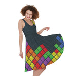 Colorful Block Puzzle Video Game Print Women's Sleeveless Dress