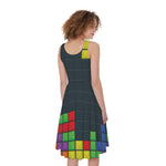 Colorful Block Puzzle Video Game Print Women's Sleeveless Dress