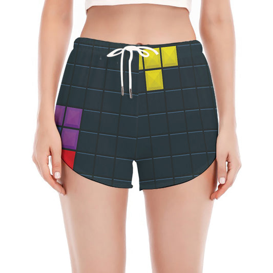 Colorful Block Puzzle Video Game Print Women's Split Running Shorts
